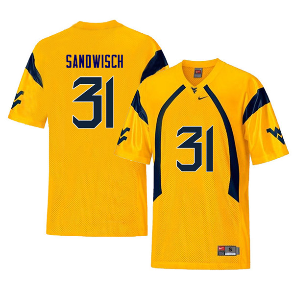 NCAA Men's Zach Sandwisch West Virginia Mountaineers Yellow #31 Nike Stitched Football College Retro Authentic Jersey OY23N48PO